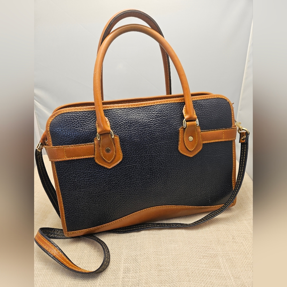 Stylish navy blue & rich tan design Handbag